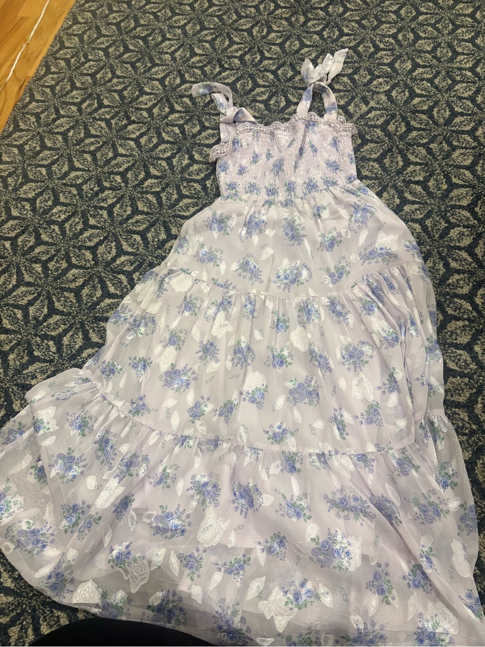 Rare Editions Lavender Floral Tiered Sundress with Blue Accents